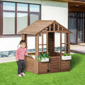 Outsunny Kids Wooden Playhouse, Outdoor Garden Games Cottage, With Working Door, Windows, Flowers Pot Holder, 47