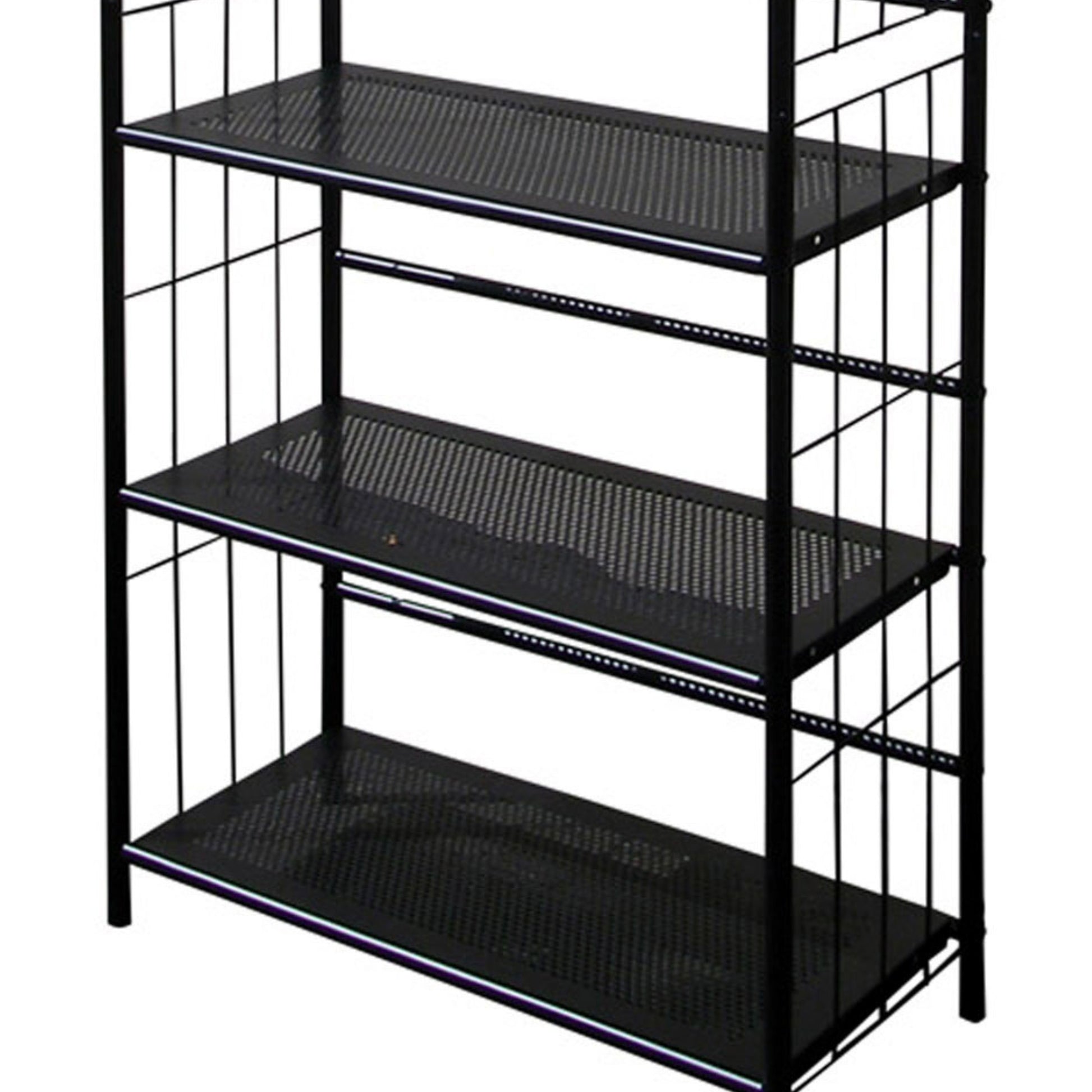 64" Tall 5 Tier Corner Metal Bookcase Book Shelf, Black Finish Black Wood