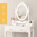 Vanity Table Set With 4 Drawer, Dressing Table W Cushioned Stool, Girls Women Bedroom Furniture Set Oval Mirror Jasmine White 4 Drawers Wood