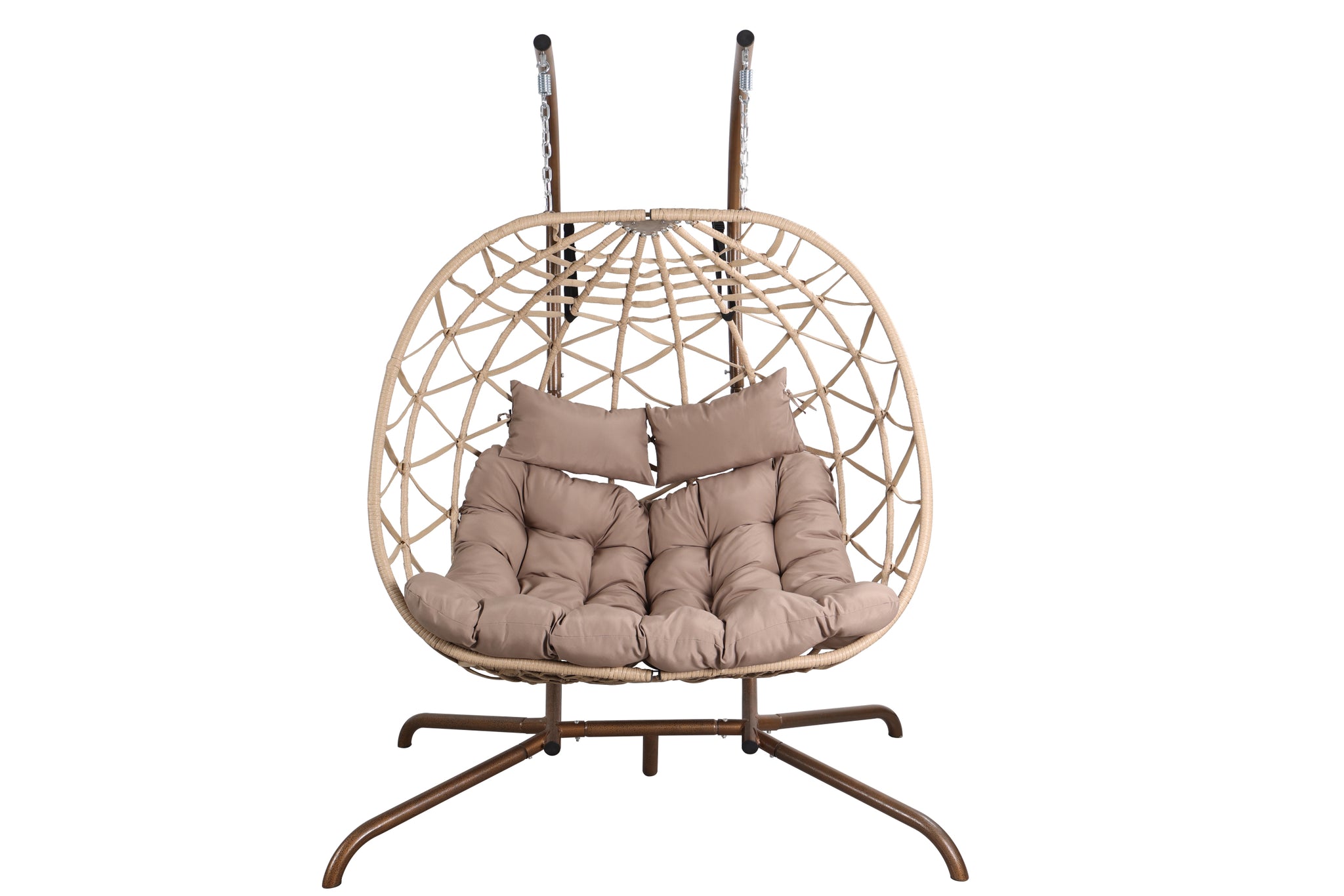 Outdoor Egg Swing Chair With Stand,Thick Cushions And Pillow Yes Deep Seating Coffee Water Resistant Frame Fade Resistant Cushion Garden & Outdoor Classic 2 Person Seating Group Cotton Rattan Metal