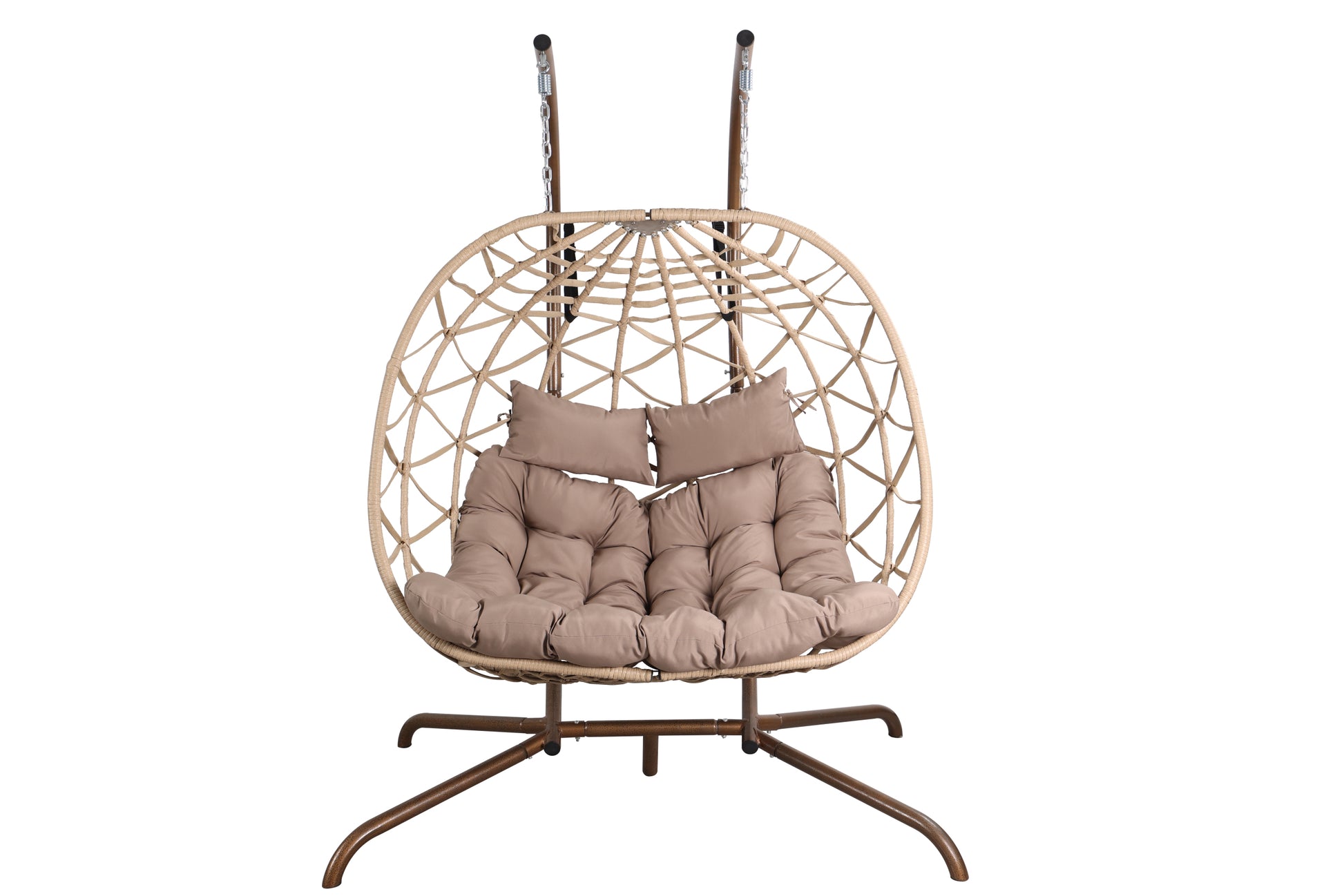 Outdoor Egg Swing Chair With Stand,Thick Cushions And Pillow Yes Deep Seating Coffee Water Resistant Frame Fade Resistant Cushion Garden & Outdoor Classic 2 Person Seating Group Cotton Rattan Metal