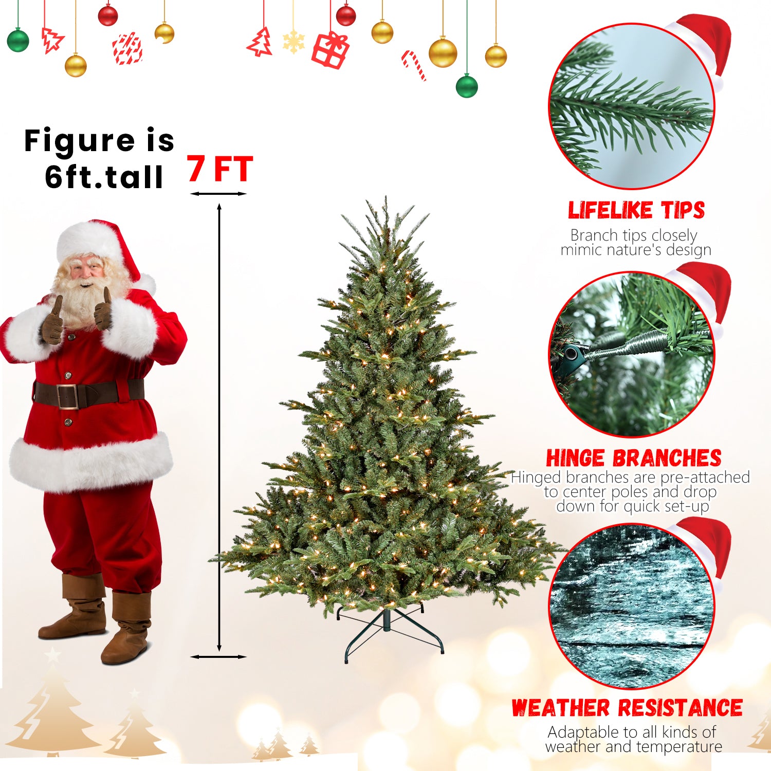 8Ft Christmas Tree Simulate Nature Advanced Materials Premium Hinged Spruce Artificial Douglas Firs Tree, Christmas Holiday Party Atmosphere Decoration Year Celebration Pe Pvc Xmas Tree Green