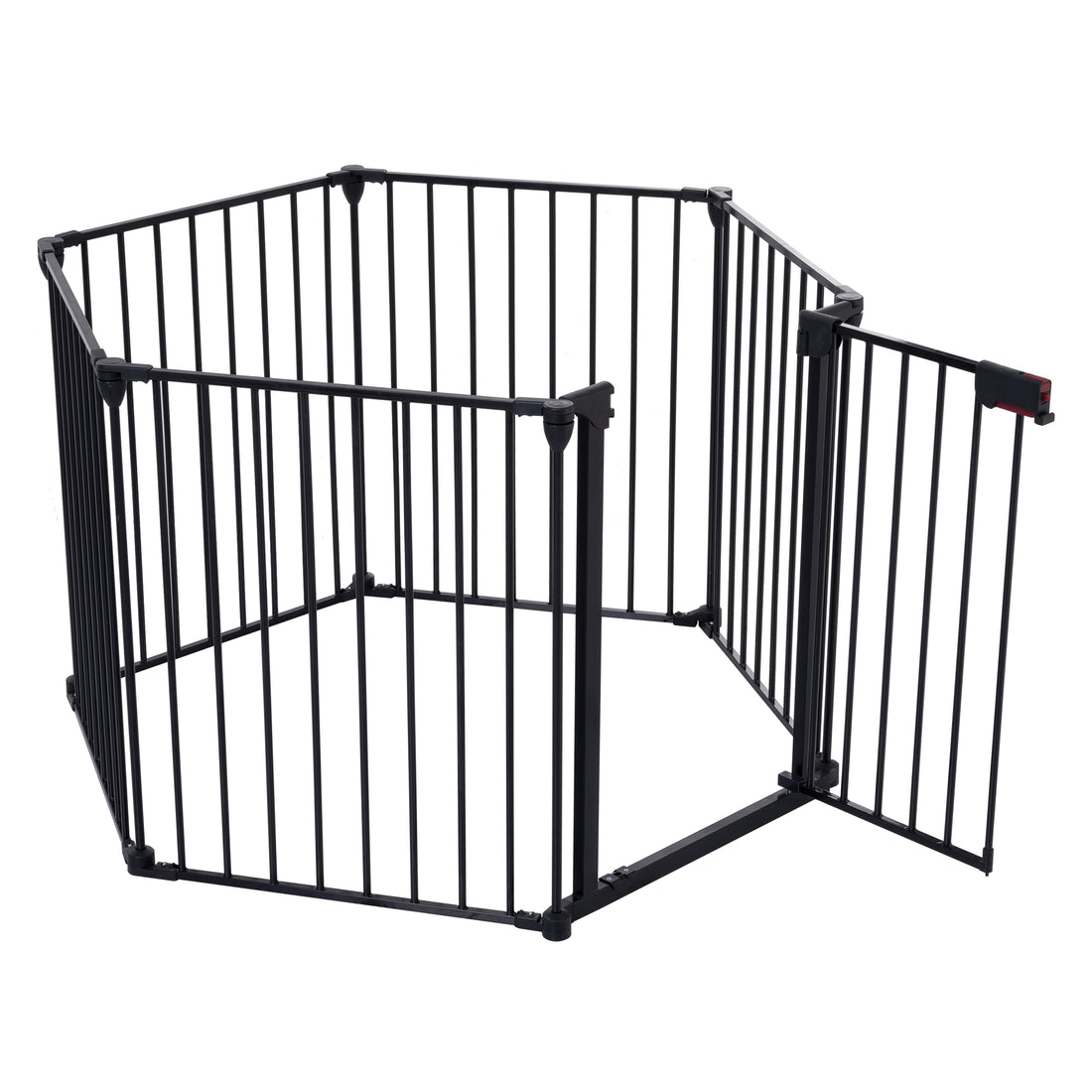 150" Adjustable Safety Gate 6 Panels Play Yard Metal Doorways Fireplace Fence Christmas Tree Fence Gate For House Stairs Gate Prohibited Area Fence Black Steel