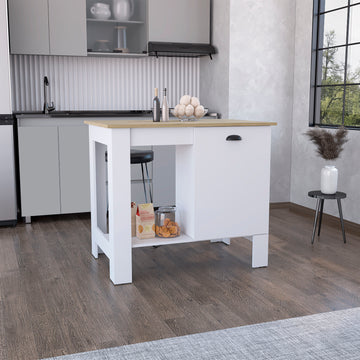 Atenea Kitchen Island, Single Door Cabinet, Shelf White Macadamia White Dining Room Modern Rectangular Stationary Kitchen Islands Particle Board Medium 40 55In