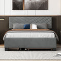 Queen Size Upholstered Platform Bed With Twill Headboard, Pullout Bed And Two Drawers, Flannel,Gray Queen Gray Mdf Lvl