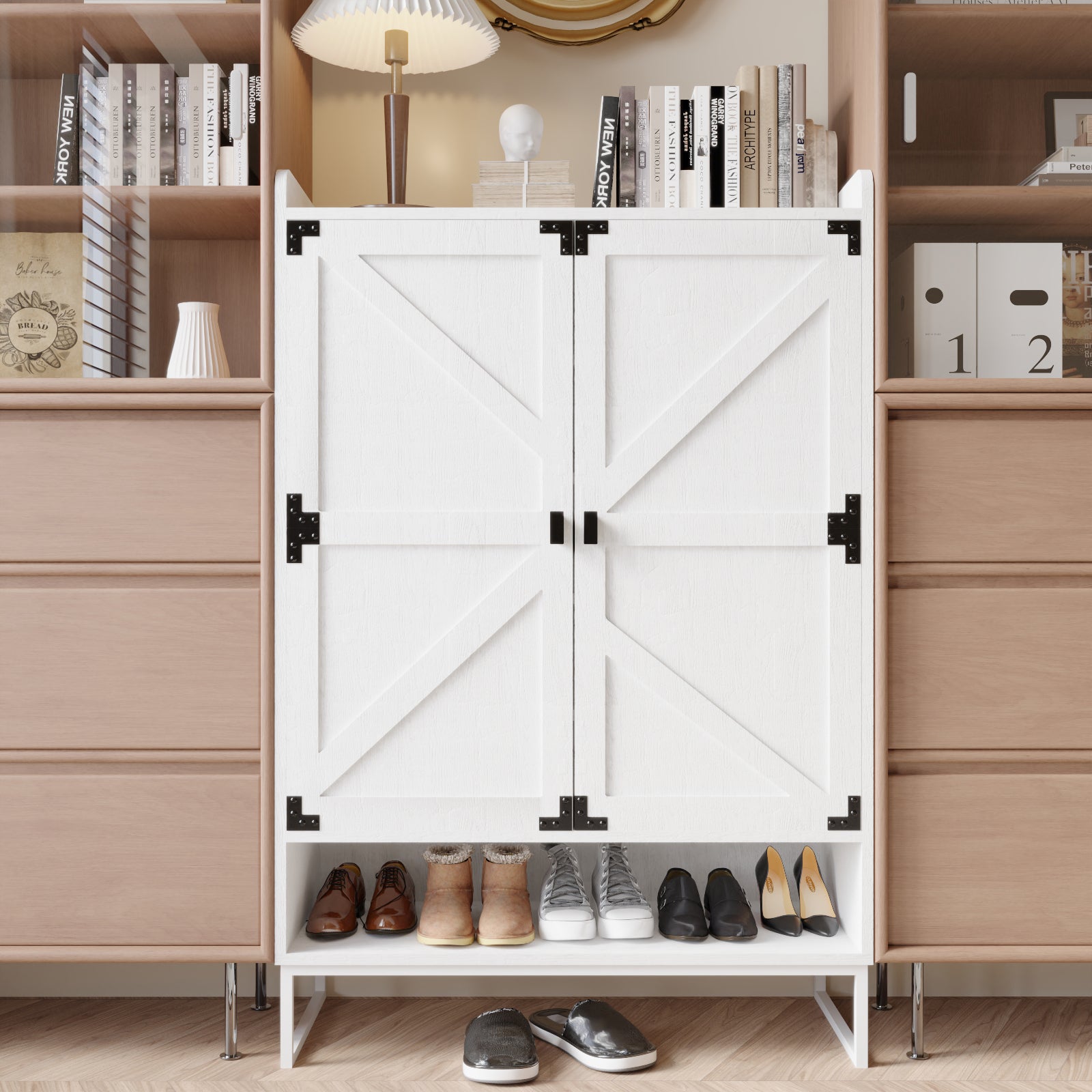 Shoe Cabinet With Doors, 6 Tier Shoe Storage Cabinet With Adjustable Shelves, Wooden Shoes Rack Shoe Storage Organizer For Entryway, Hallway, Closet, Living Room White Bedroom Farmhouse Mdf