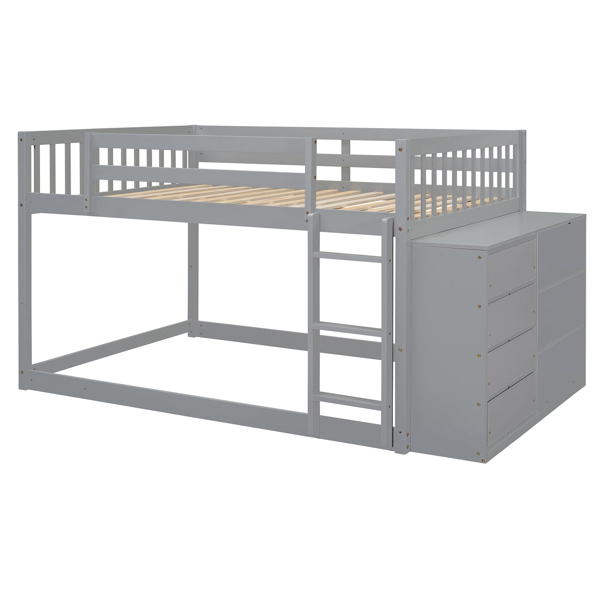 Full Over Full Bunk Bed With 4 Drawers And 3 Shelves Gray Full Gray Solid Wood