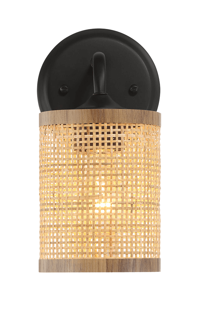 Reef Single Lights Wall Sconce With Natural Rattan Shade Rustic Wicker Wall Light Black,Rattan Metal,Rattan