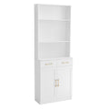 Bathroom Storage Cabinet, Cabinet With Two Doors And Drawers, Adjustable Shelf, Three Layer Open Shelf, Mdf Board, White White Mdf