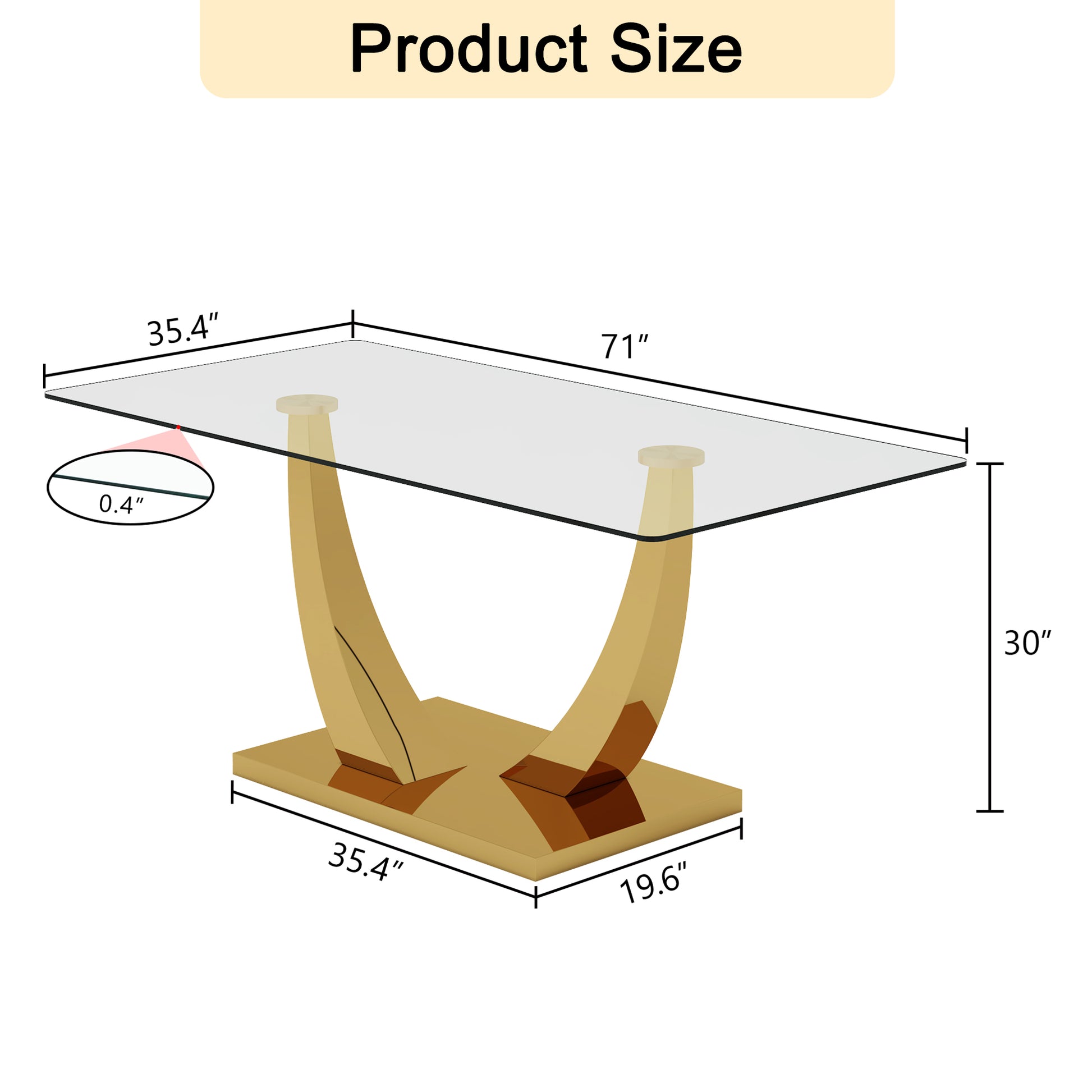 Modern Simple Rectangular Dining Table With Clear Glass Top And Smooth Gold Legs. Suitable For Kitchen, Dining Room And Living Room. Golden Glass