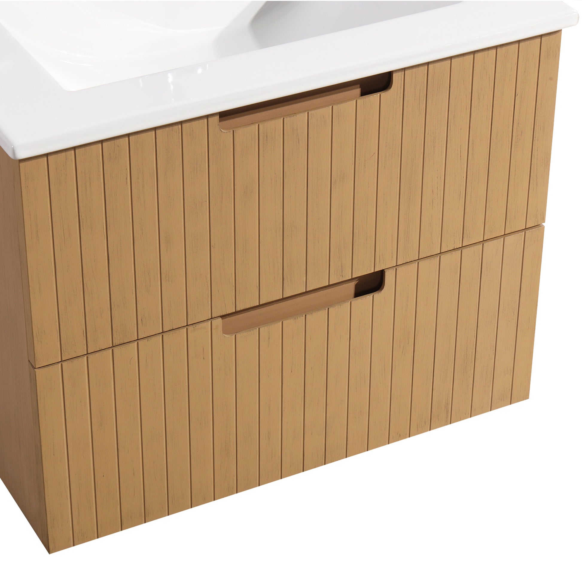 24 Inch Floating Bathroom Vanity With Ceramic Sink, Modern Bath Storage Cabinet Vanity With Drawers Wall Mounted Combo Set For Bathroom, Light Brown Light Brown Mdf