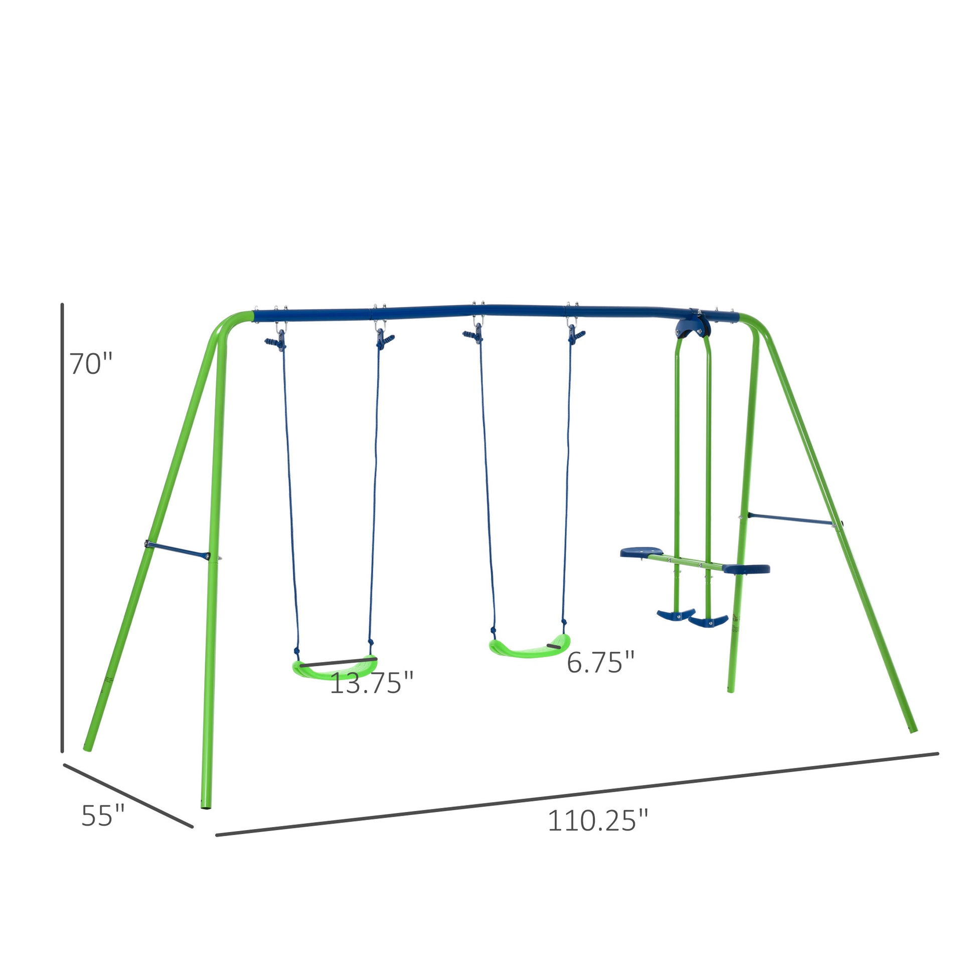 Outsunny Metal Swing Set With Glider, Two Swing Seats And Adjustable Height, Outdoor Heavy Duty A Frame Suitable For Playground, Backyard, Green Green Metal