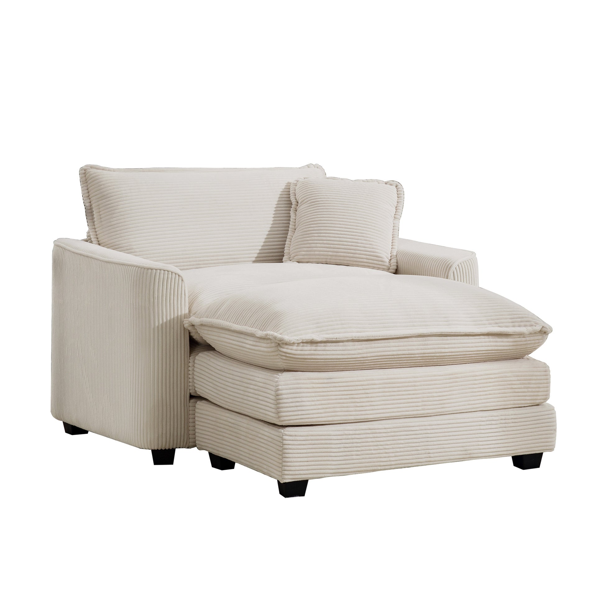 Comfortable Single Chair Deep Seat Sofa With Footstool With One Pillow, Accent Chair With Ottoman Suitable For Living Room And Bedroom And Reading Room, Light Beige Corduroy Fabric Beige Corduroy 1 Seat