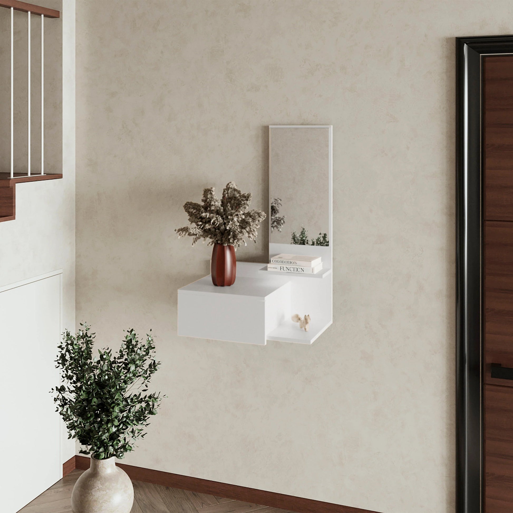 White Floating Vanity With Included Mirror White Modern Particle Board