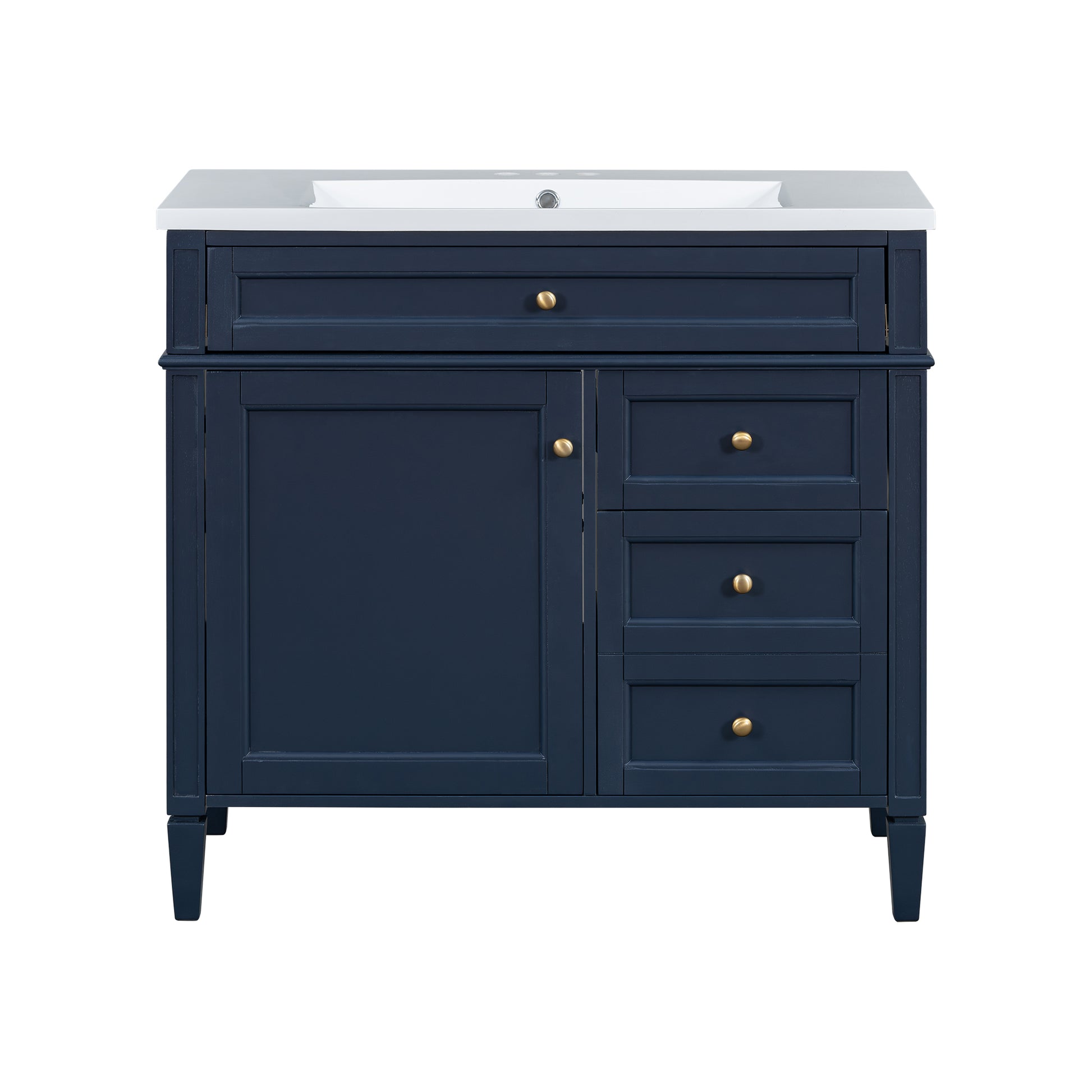 36'' Bathroom Vanity With Top Sink, Modern Bathroom Storage Cabinet With 2 Drawers And A Tip Out Drawer, Single Sink Bathroom Vanity Blue Bathroom Solid Wood Mdf Resin