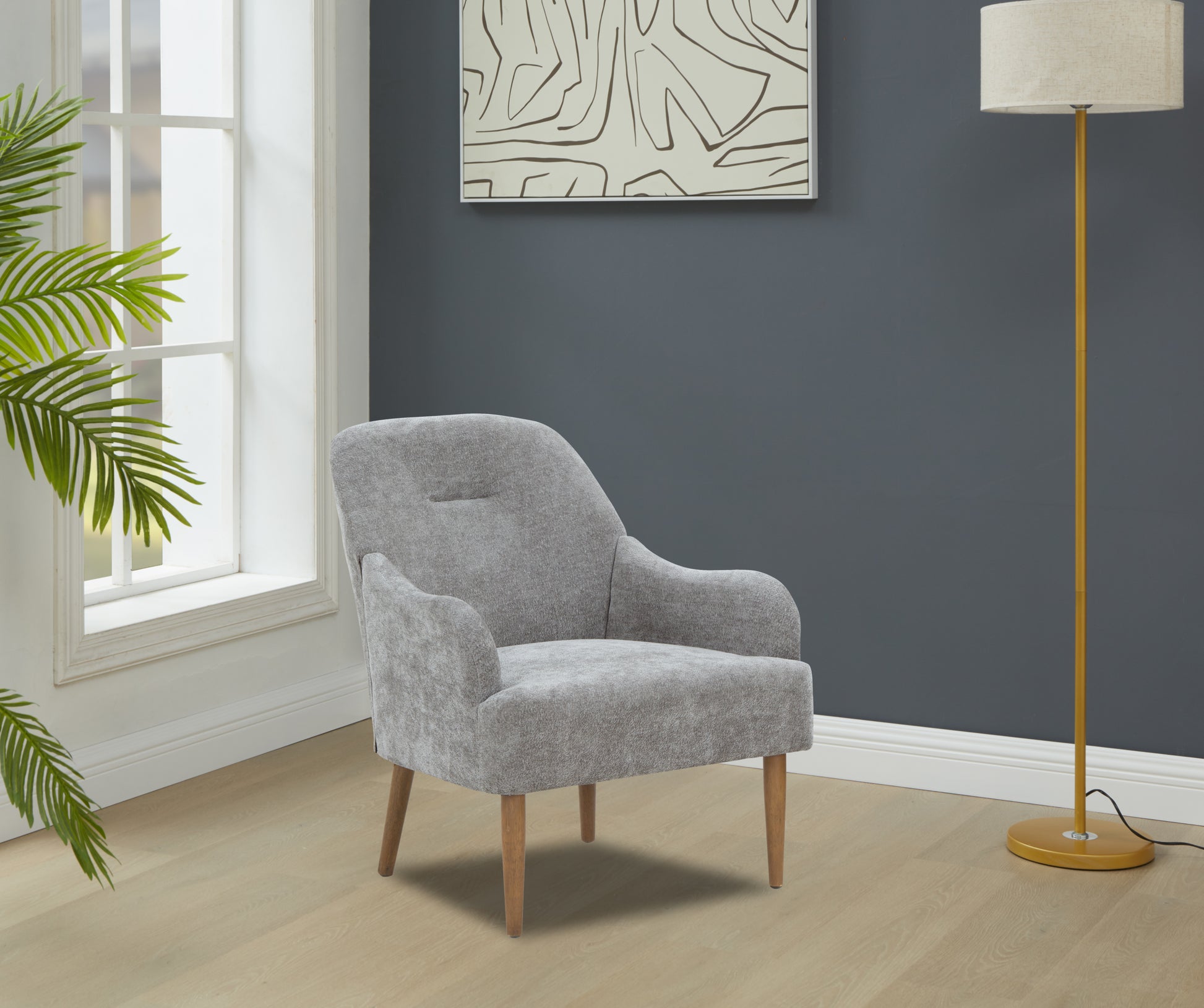 Chenille Armchair, Modern Style Accent Chair With Wood Legs, Comfy Design For Living Room, Bedroom, Office, Gray Gray Foam Wood Fabric
