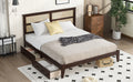 King Size Bed With Rattan Headboard, Two Storage Drawers, Rubber Wood Bed With Enhanced Support Salts And Feet,Espresso King Espresso Rubber Wood