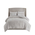 3 Piece Tufted Cotton Chenille Floral Comforter Set Warm Grey White Full Queen Full Warm Grey White Cotton