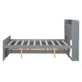 Full Size Wooden Bed With Storage Headboard With Outlets, Extendable Bed With Twin Size Trundle With Three Storage Drawers,Gray Expected Arrival Time:8.23 Full Gray Wood