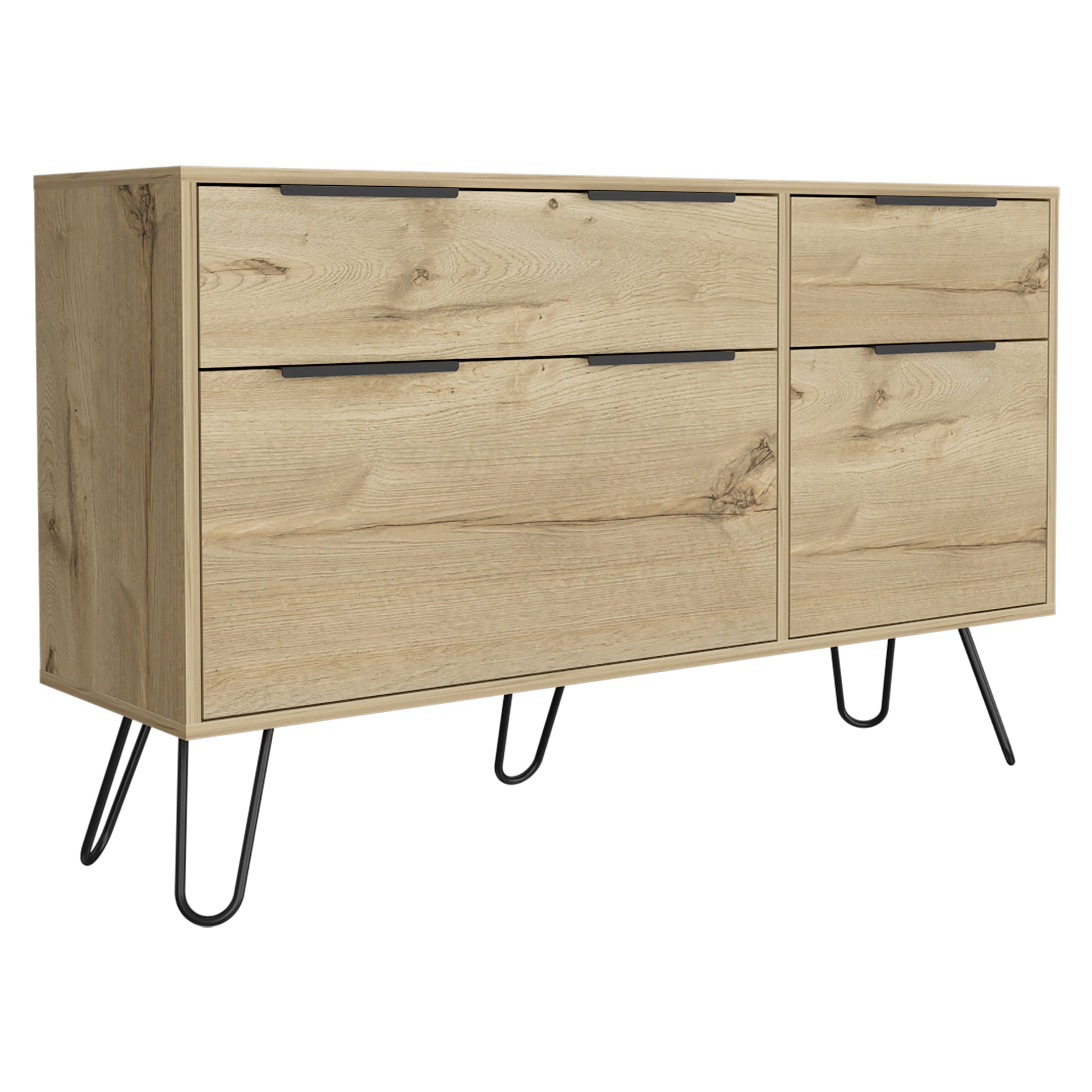 Augusta Double Dresser, Superior Top, Hairpin Legs, Four Drawers Light Oak Light Oak Bedroom Modern Particle Board