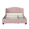 Upholstered Platform Bed With Wingback Headboard, One Twin Trundle And 2 Drawers, No Box Spring Needed, Linen Fabric, Queen Size, Pink Pink Linen