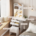 Small Space Vanity Table Set With 3 Adjustable Lighted Mirror And Storage Chair, Makeup Vanity Table For Small Space, White Dressing Table With Fold Up Panel For Bedroom Hinged White White Drawer 2
