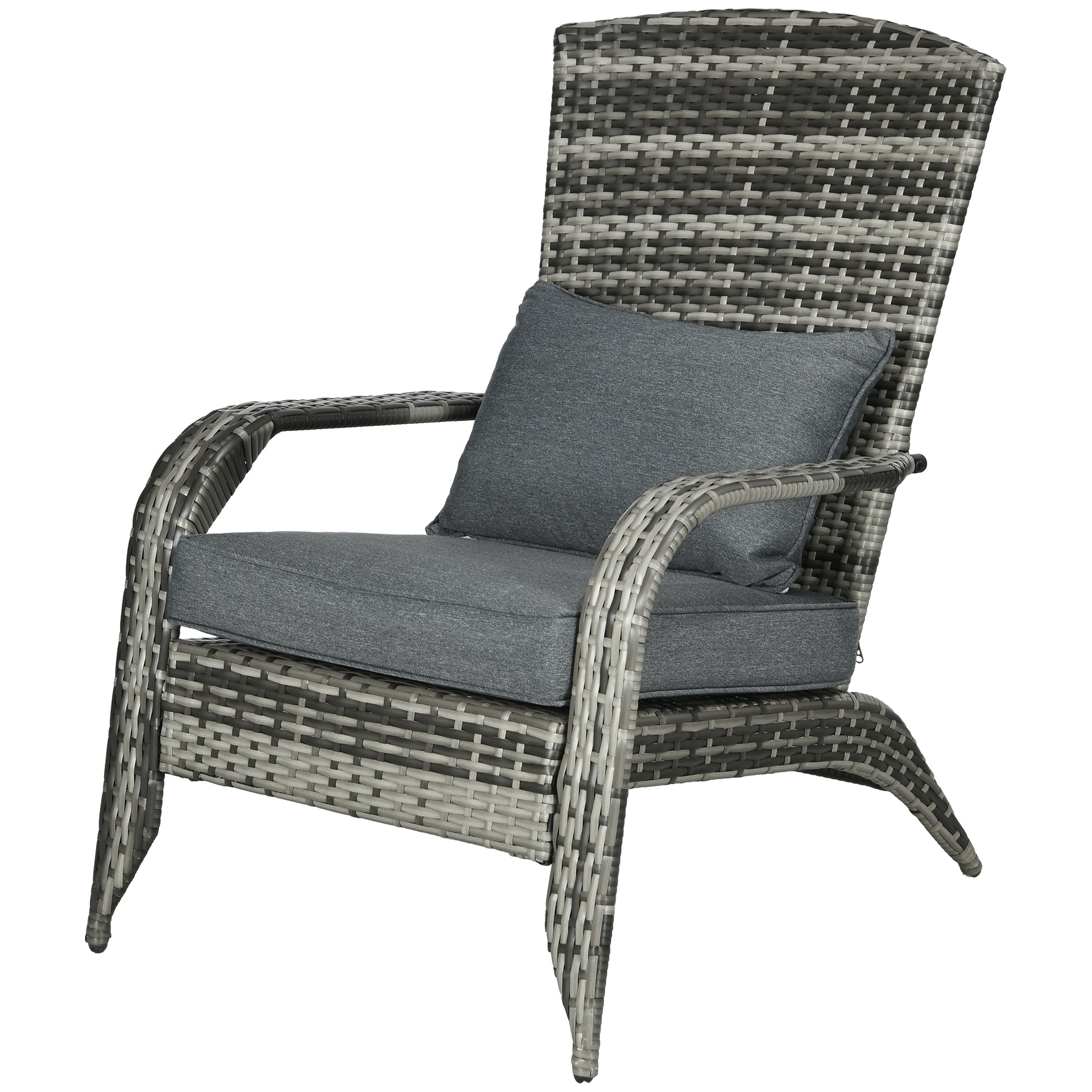 Outsunny Patio Wicker Adirondack Chair, Outdoor All Weather Rattan Fire Pit Chair W Soft Cushions, Tall Curved Backrest And Comfortable Armrests For Deck Or Garden, Gray Grey Steel