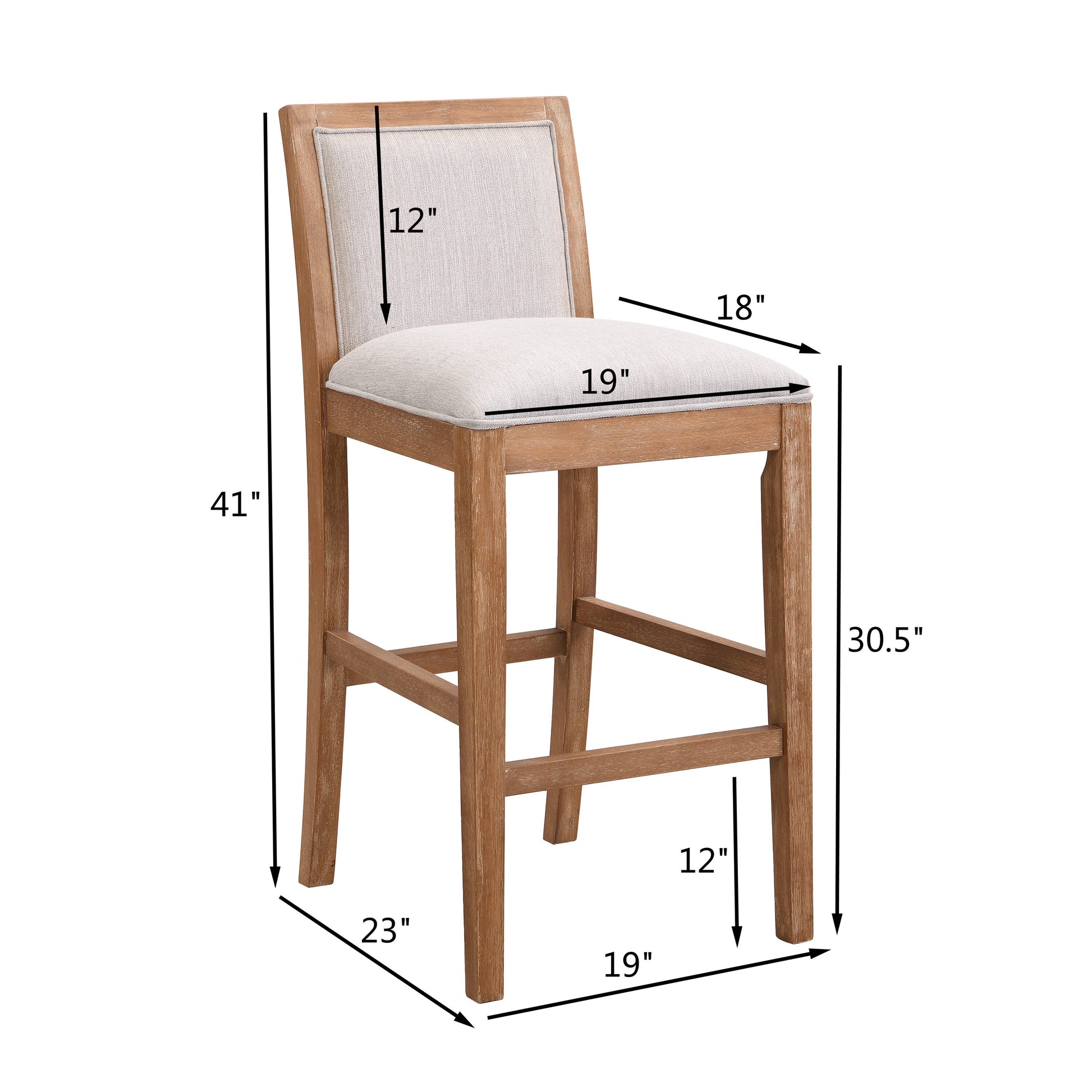 30.5 Inch Height Bar Stools Set Of 2, Rubber Wood Frame,Fabric Sponge Cushion And Upholstered Barstools, Retro Bar Chairs Suitable For Kitchen Island,Bedroom,Dining Room. Rubberwood Beige,Wood