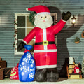 Outsunny 8Ft Christmas Inflatables Outdoor Decorations Smiling Santa Claus With Gift Bag, Blow Up Led Yard Christmas Decor For Lawn Garden Party Red Polyester