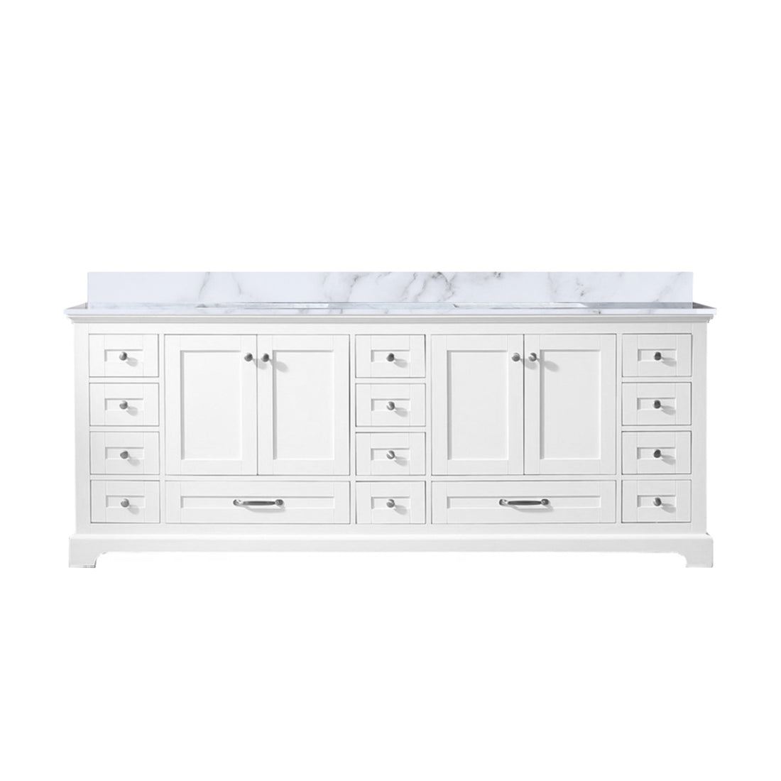 White Double Bath Vanity 84 In. W X 22 In. D, With Carrara Marble Top White Plywood Wood