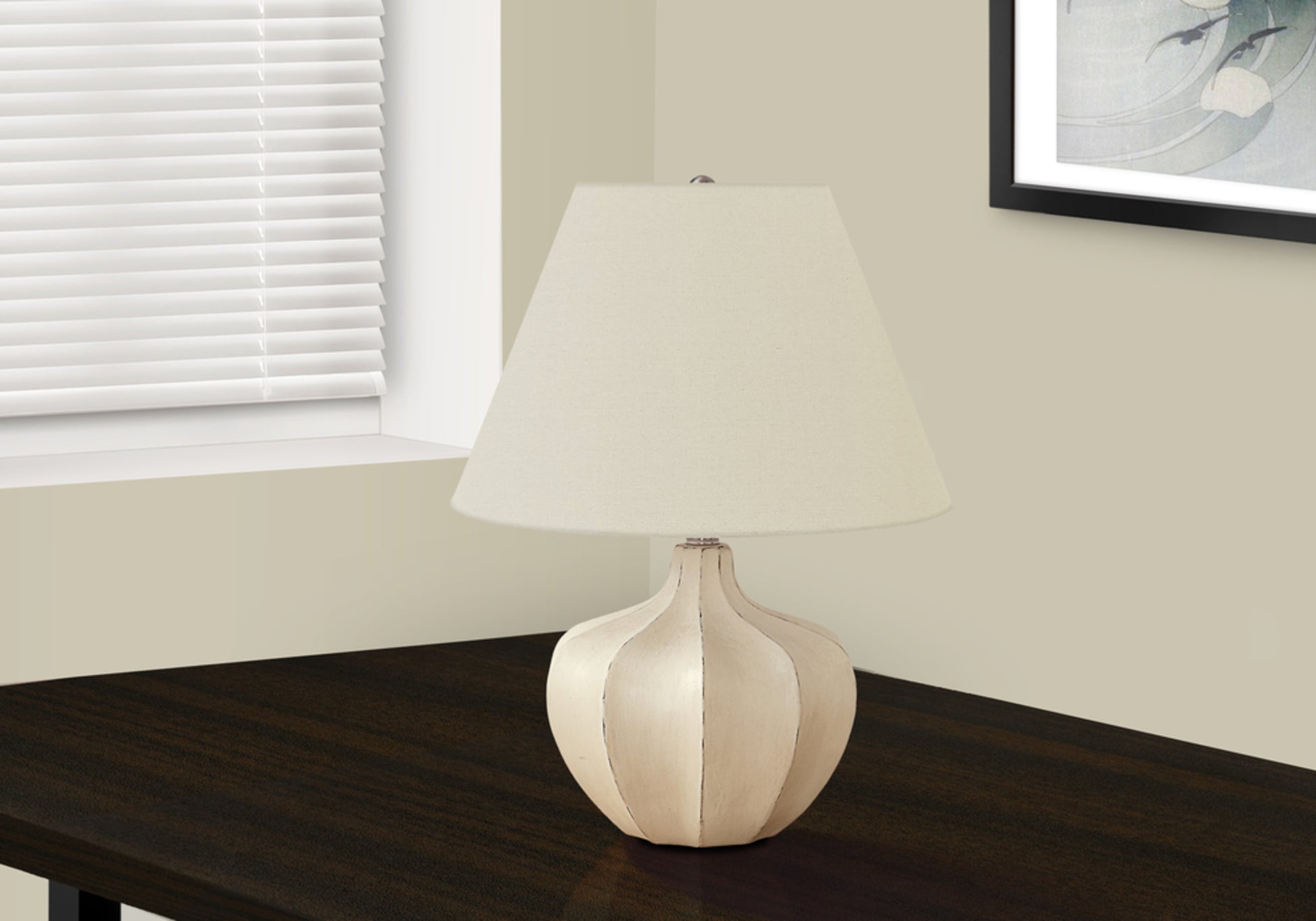 Lighting, 21"H, Table Lamp, Cream Resin, Ivory Cream Shade, Transitional Cream Polyresin