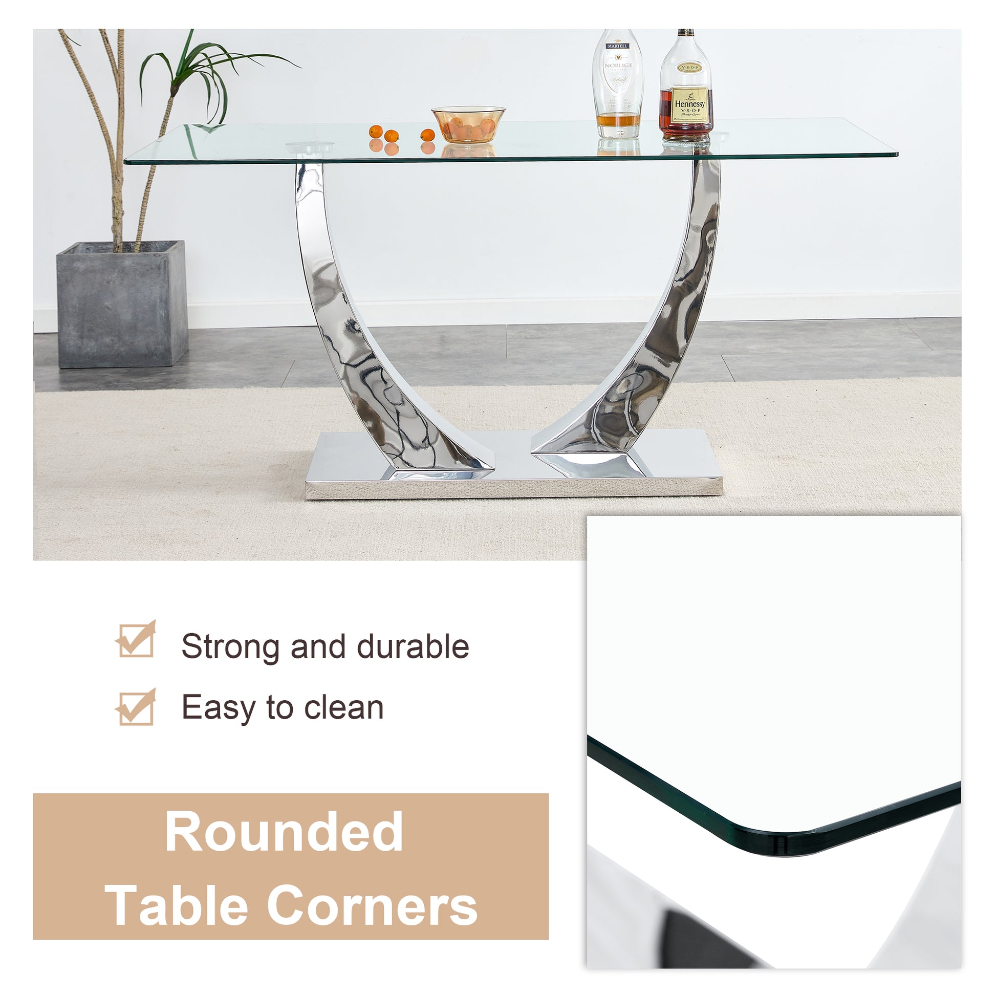 Table And Chair Set.Modern Dining Table,Tempered Glass Tabletop And Silver Colored Leg.Paired With 4 Soft And Comfortable White Pu Chair, Perfect For Dinner, Meetings, Home And Office Decor. White