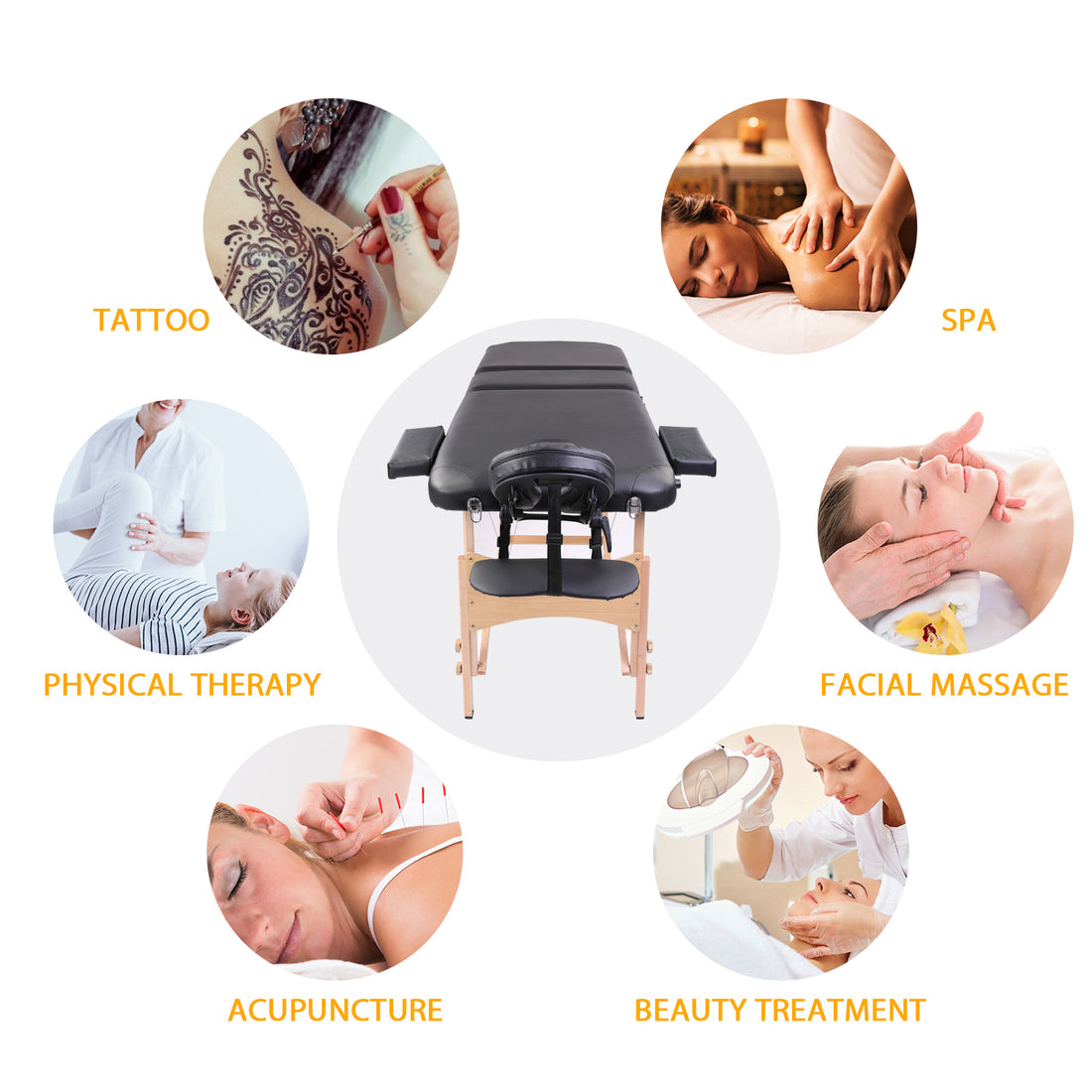 Massage Table Portable Massage Bed Lash Bed With Carrying Case Spa Table Height Adjustable, Salon Bed Face Cradle Bed Black Faux Leather