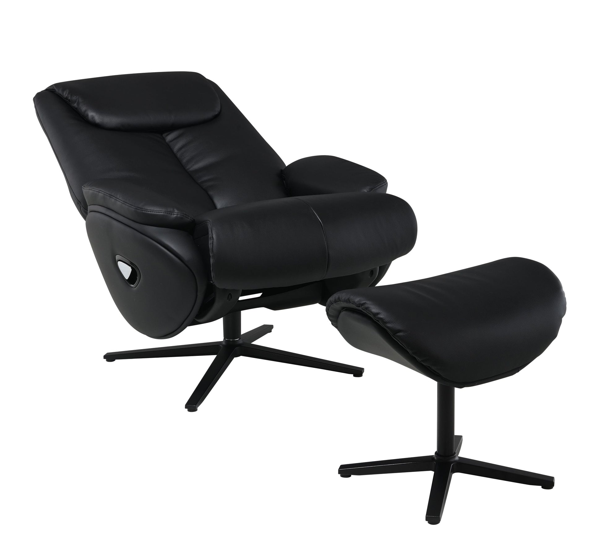 Black Motion Swivel Accent Chair With Ottoman Black Genuine Leather Manual Push Button Metal Primary Living Space Tight Back Modern Push Button Pillow Top Arms Genuine Leather