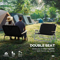 Outsunny Double Folding Camping Chair, Loveseat For 2 Adults, Portable Camping Couch With Wood Armrest & Cupholders, For Backpacking, Beach, Sports Travel, Black Black Steel