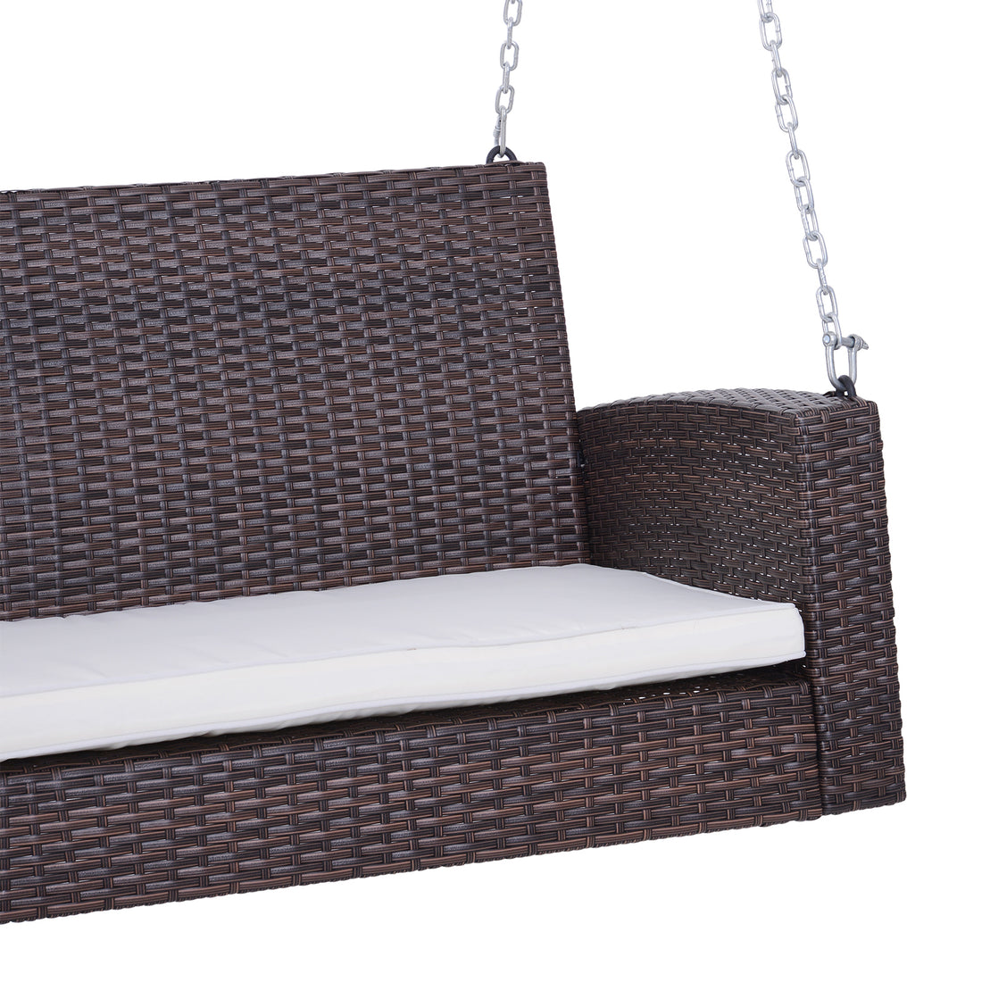 Outsunny 2 Person Wicker Hanging Swing Bench, Front Porch Swing Outdoor Chair With Cushions 550 Lbs. Weight Capacity For Backyard, Garden, Cream White Brown Rattan Metal