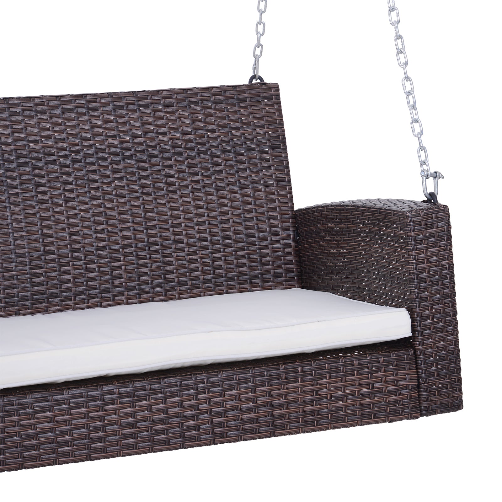 Outsunny 2 Person Wicker Hanging Swing Bench, Front Porch Swing Outdoor Chair With Cushions 550 Lbs. Weight Capacity For Backyard, Garden, Cream White Brown Rattan Metal
