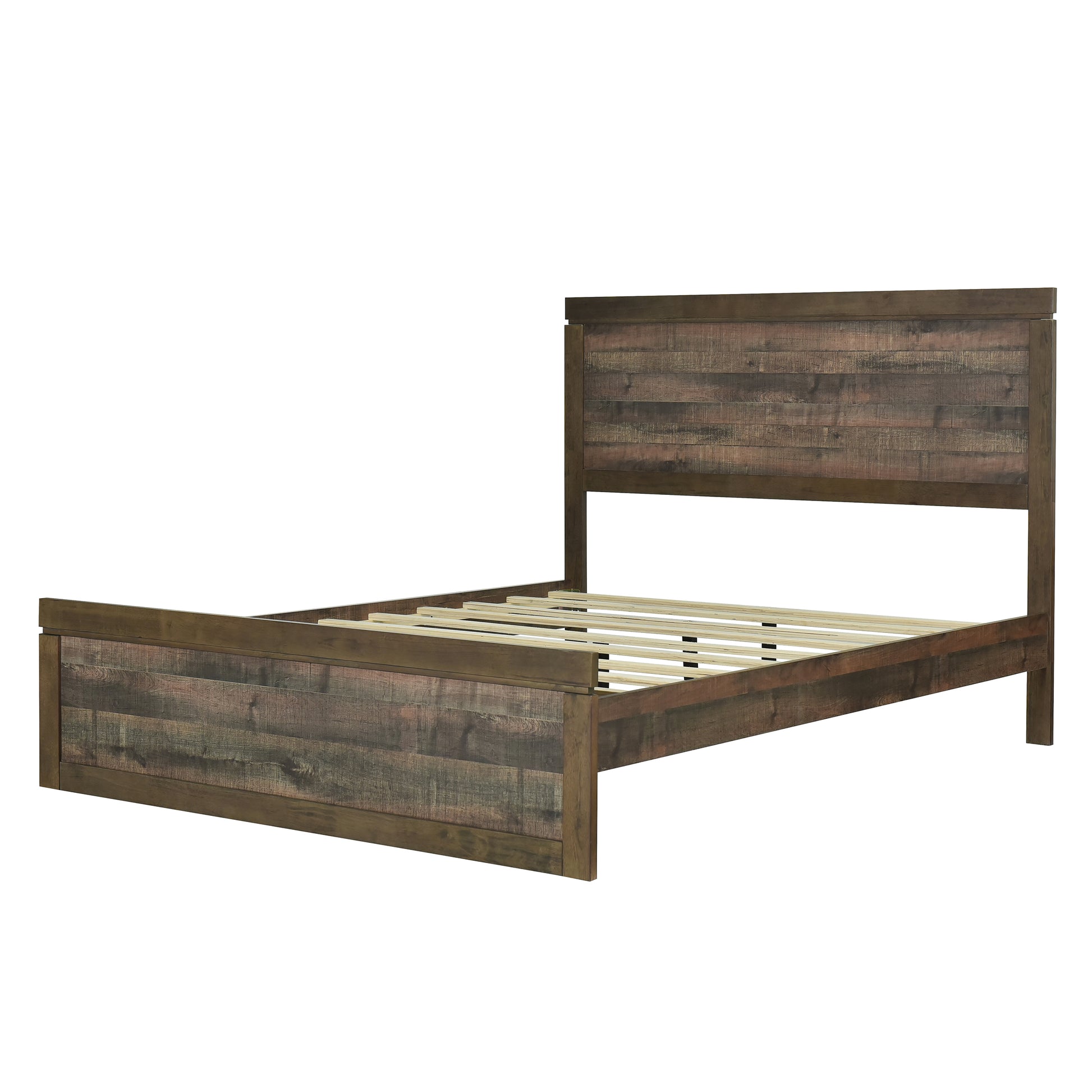 3 Pieces Vintage Farmhouse Style Queen Size Platform Bed With 10 Wooden Slats Support 2 Nightstands, No Box Spring Needed, Rustic Brown Box Spring Not Required Queen Rustic Brown Wood 3 Piece Set Bedroom Traditional Plywood