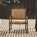 Coastal Solid Wood And Rattan Outdoor Accent Chair Dark Brown Dark Brown Wood Acacia Wood