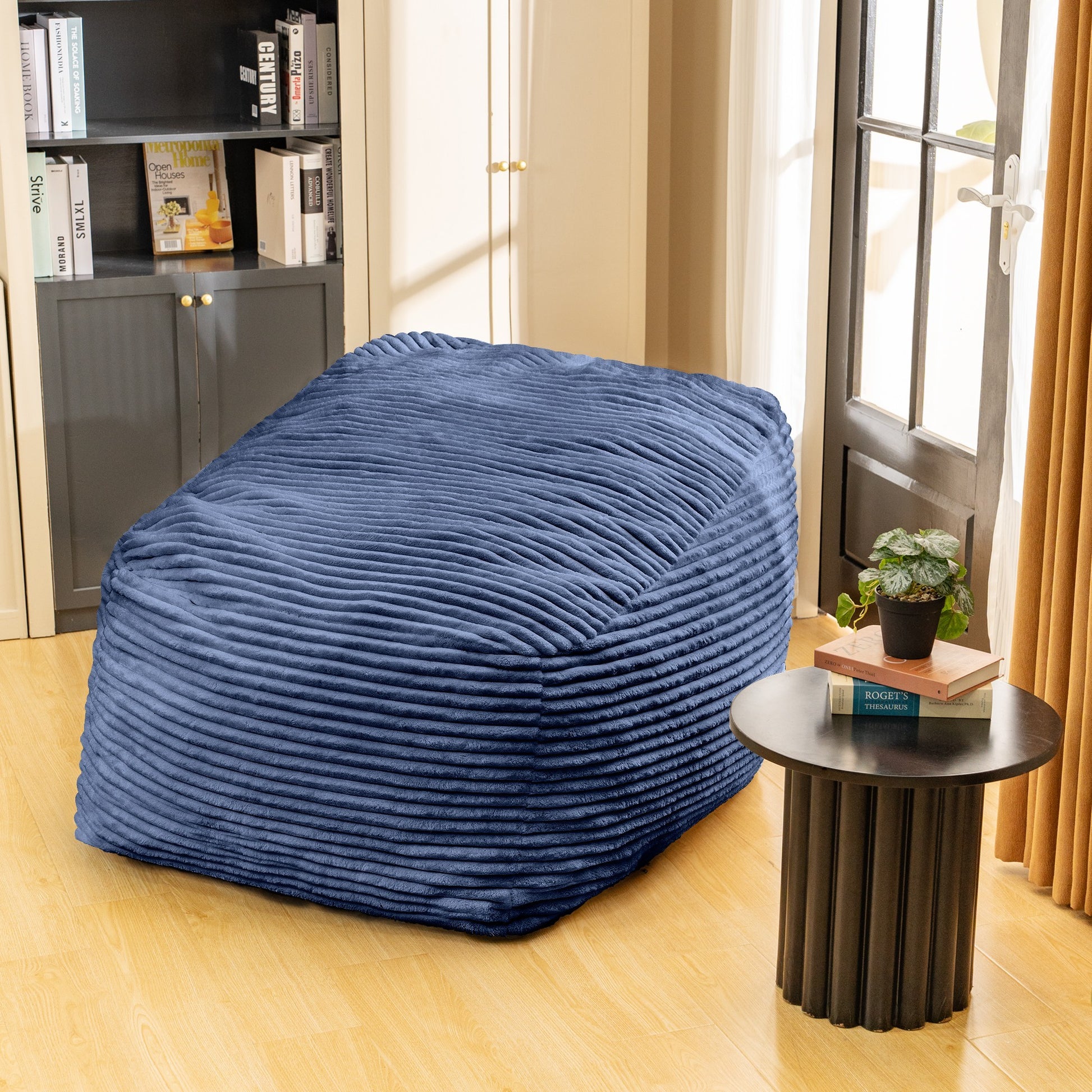 Faux Fur Classic Bean Bag Blue Primary Living Space Soft Casual,Modern Foam Faux Fur