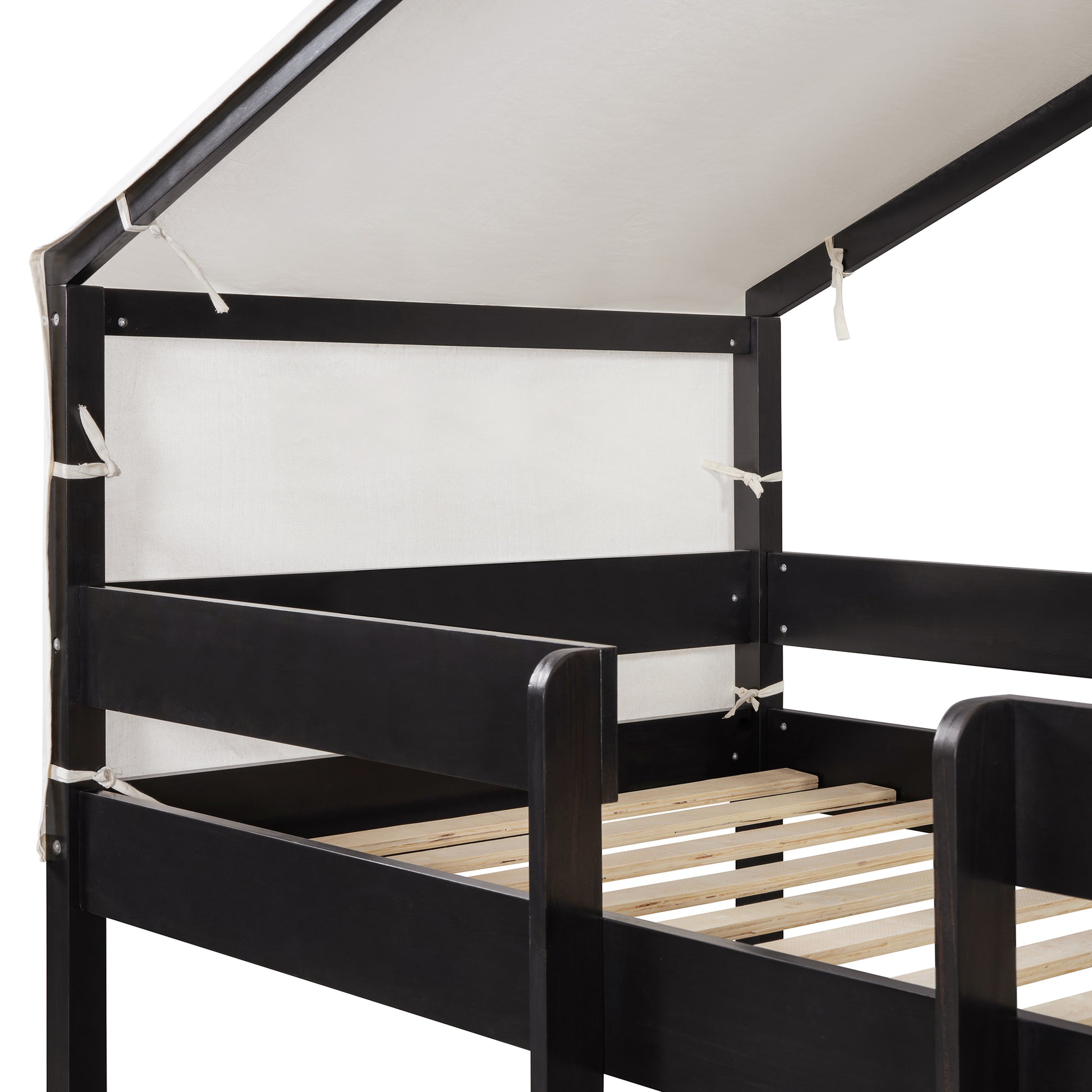 Twin Over Twin Wood Bunk Bed With Tent, Espresso Old Sku:Lt000708Aap Espresso Solid Wood