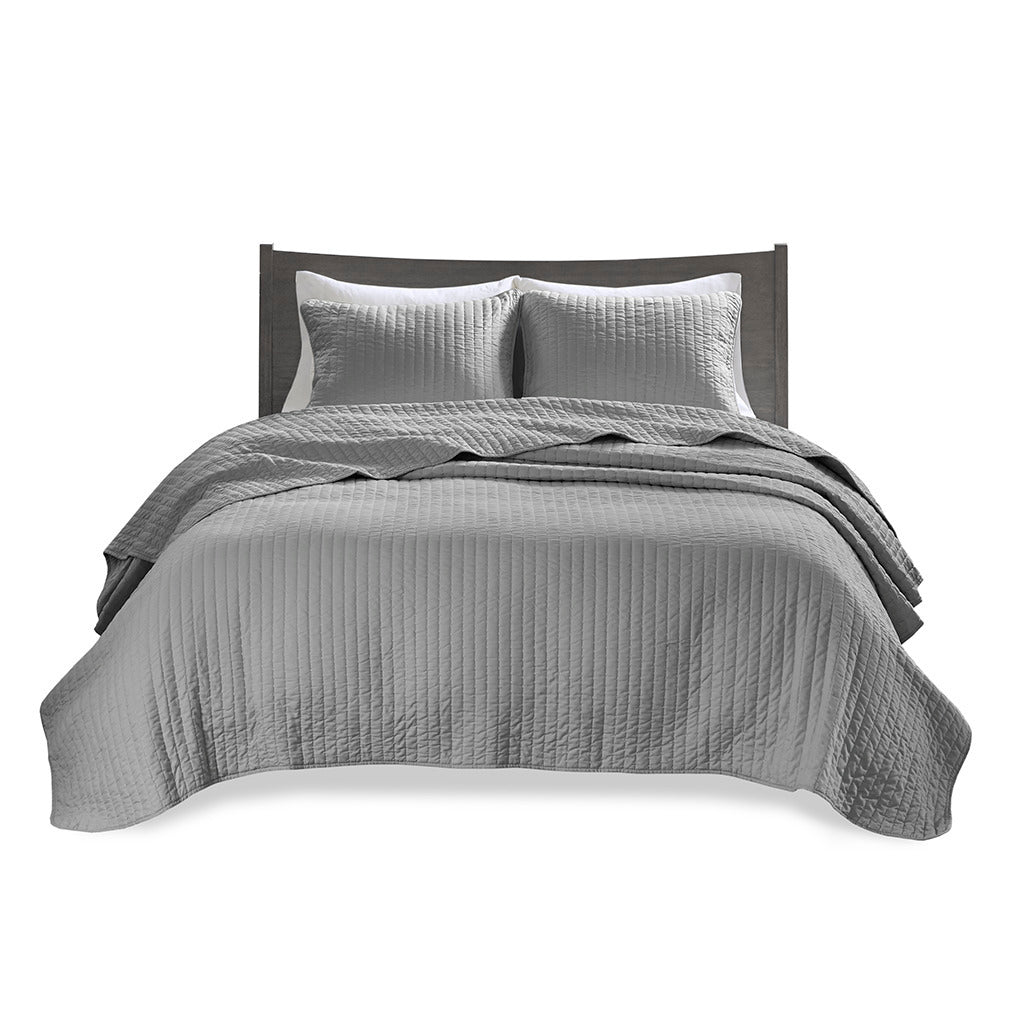 3 Piece Quilt Set Grey Full Queen Full Grey Cotton