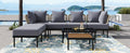 8 Piece Patio Sectional Sofa Set With Tempered Glass Coffee Table And Wooden Coffee Table For Outdoor Oasis, Garden, Patio And Poolside Light Grey Cushion Black Steel Light Grey Iron