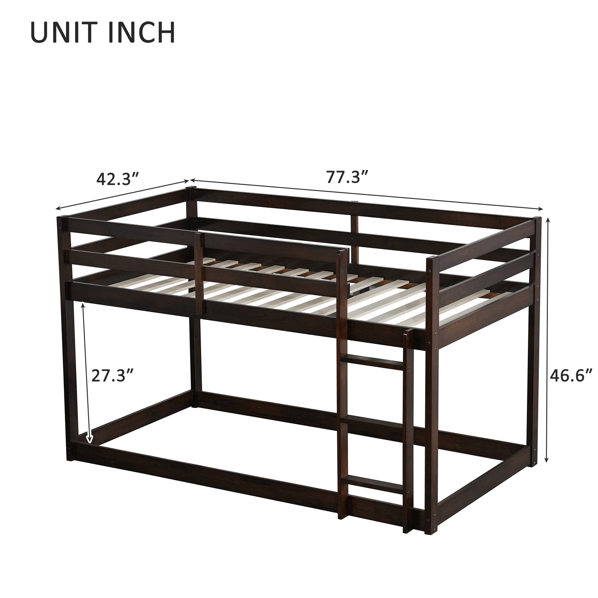 Solid Wooden, Solid Rubber Wooden Twin Over Twin Loft Bed With Ladder, With Bed Platform Of Strengthened Slatsespresso Twin Espresso Rubber Wood