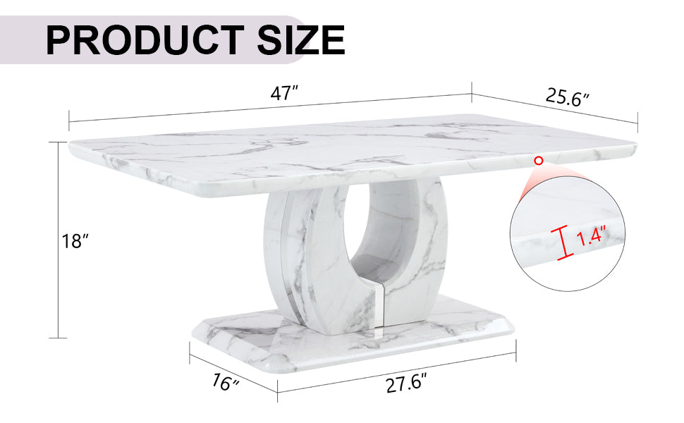 Modern Simple Luxury Imitation Marble Dining Table Rectangular Coffee Table. The Computer Desk. The Game Table. Suitable For Dining Room, Living Room, Terrace, Kitchen. 47 "X 25.6" 18 "Ct 1280 White