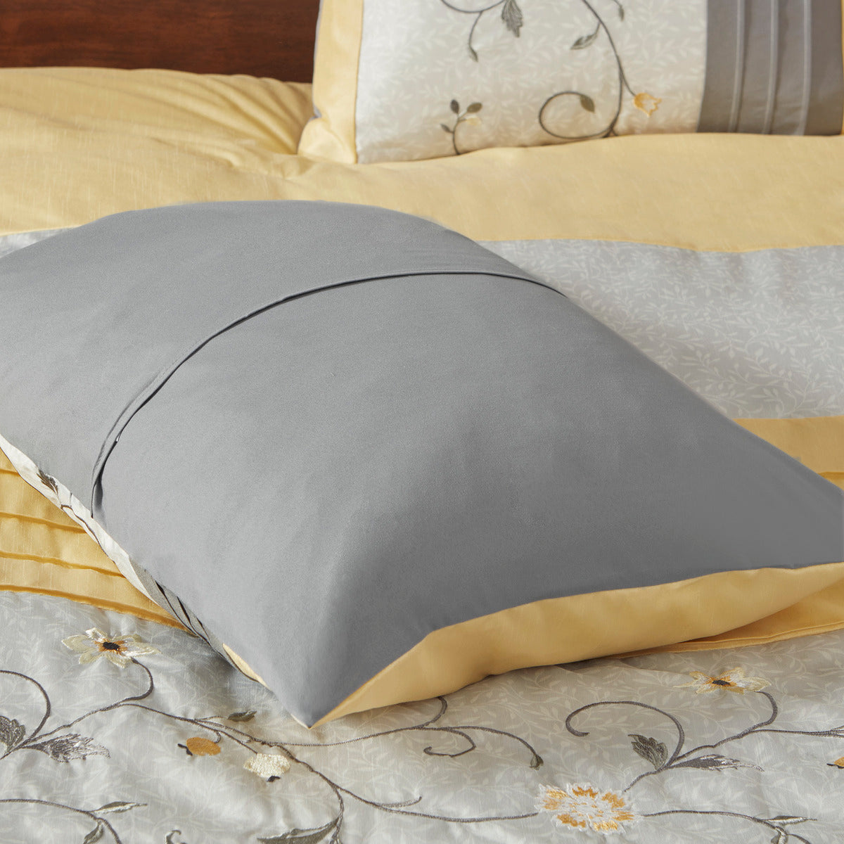 Embroidered 7 Piece Comforter Set Yellow Queen Queen Yellow Polyester