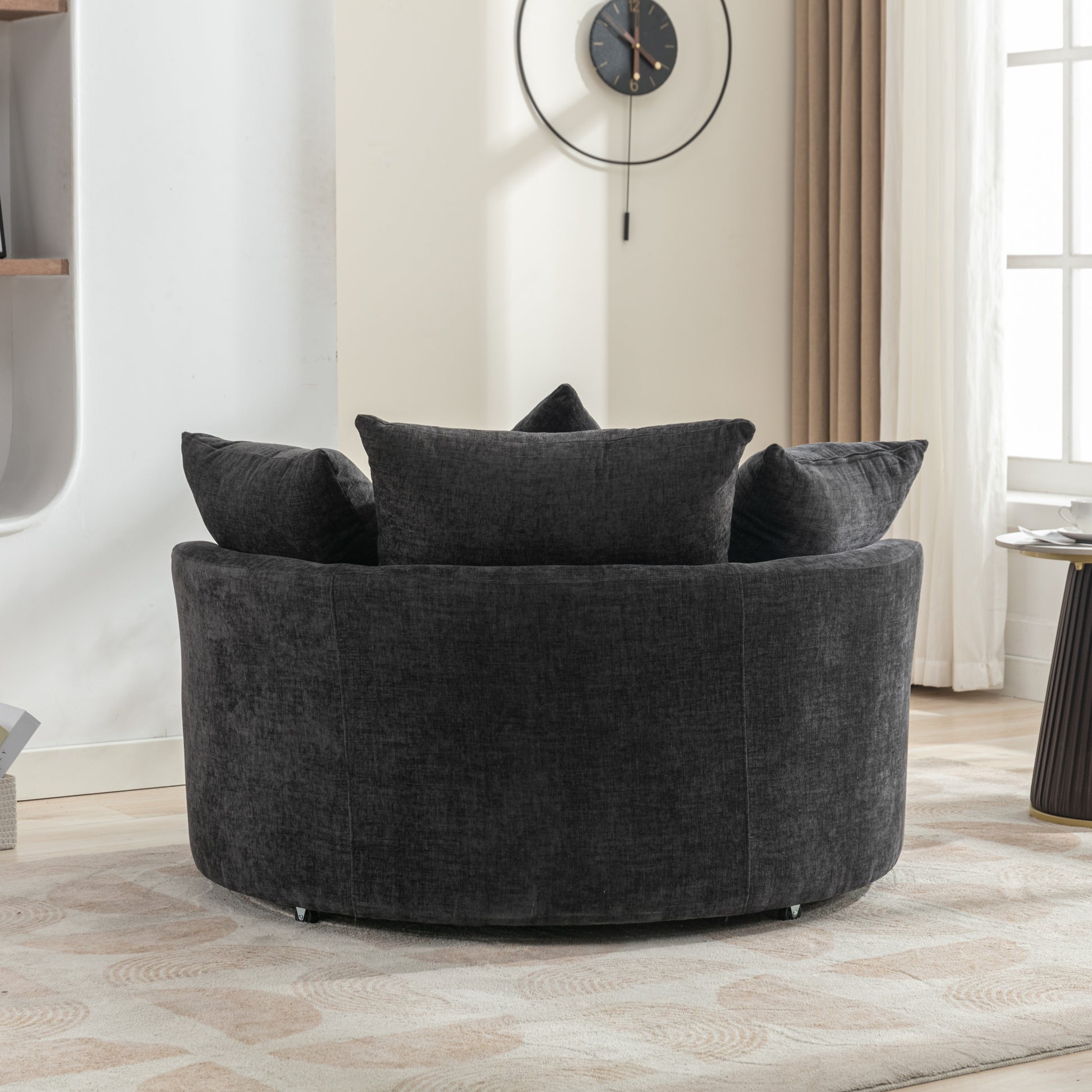 Orisfur. 360 Swivel Accent Barrel Chair With Storage Ottoman & 4 Pillows, Modern Chenille Leisure Chair Round Accent For Living Room, Gray Gray Foam Chenille