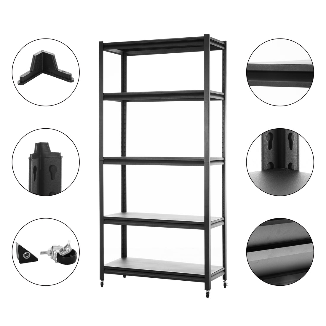 Storage Shelves With 5 Adjustable Levels, Garage Storage Shelves, Heavy Duty Metal Shelves, Practical Shelf Units, Suitable For Warehouse Storage Rooms, Wardrobes, Kitchens 72 X 35X15 Inches Black