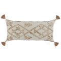 16 X 36 Lumbar Throw Pillow, Diamond Jute Cotton Cover, Tassels, Brown Brown White Polyester Blend
