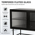 Retro Style Entertainment Center Tv Console Tv Stand With Enclosed Storage Display Cupboard Stylish Fluted Glass Tv Table With Wide Countertop Glass Doors Detachable Shelves Old Sku:W68751720 Black Steel